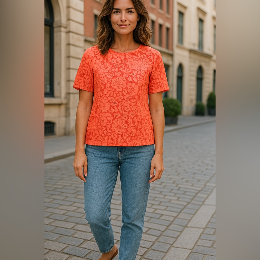 Madewell oversized Orange Blossom Overlay Lined Lace Floral Top